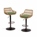 Barhocker-Set mit grünem Sitz und Rattan-Rückenlehne