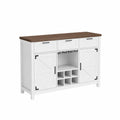Sideboard MDF Weiß mit Eichenholzplatte und Weingestell