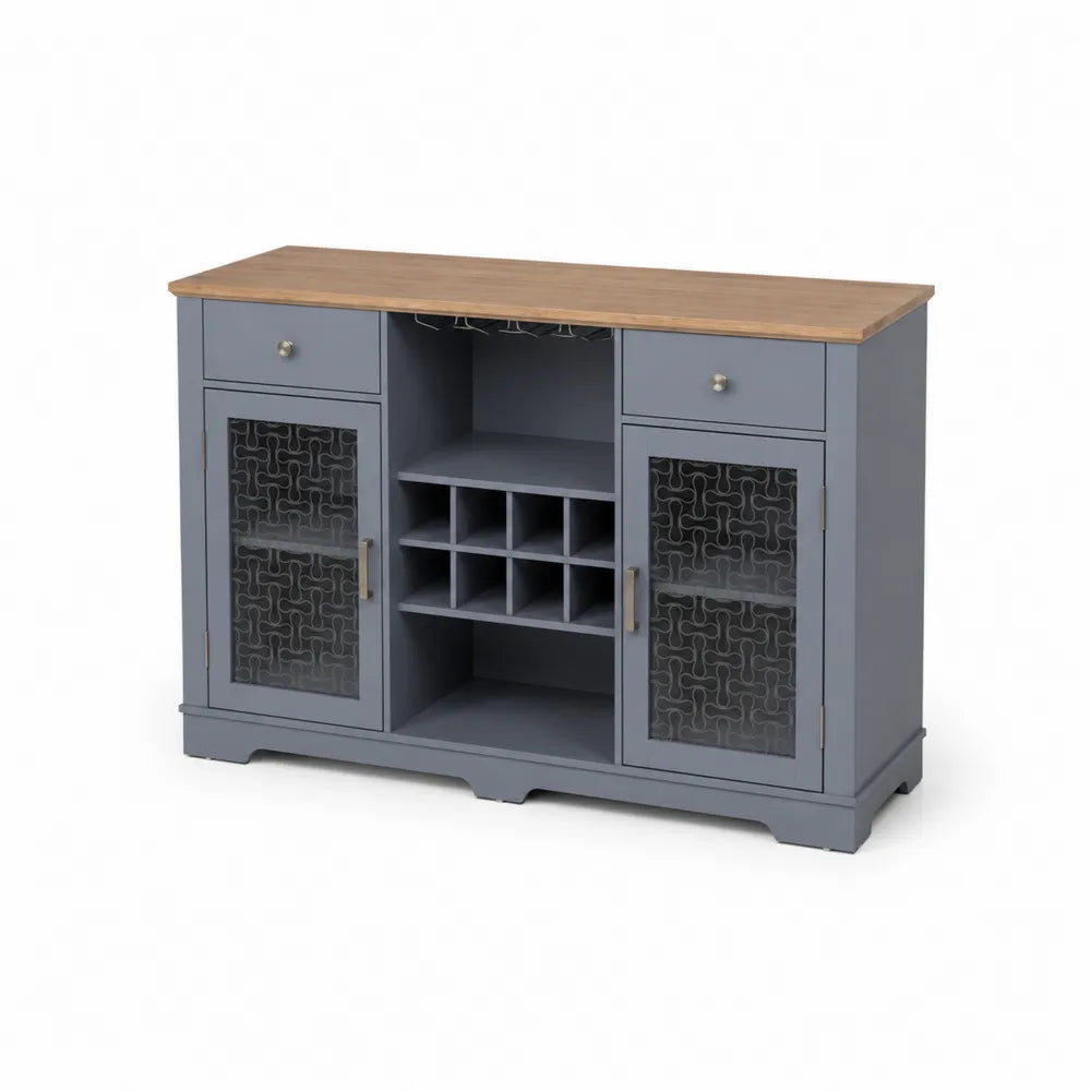 Sideboard mit Weinglasregal Grau MDF und Glas 90x85x30cm