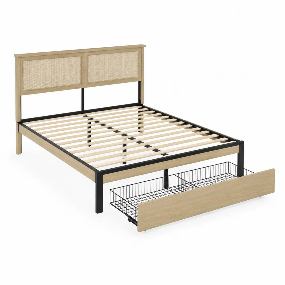 Holzbett mit Metallrahmen und Schublade 200x160cm
