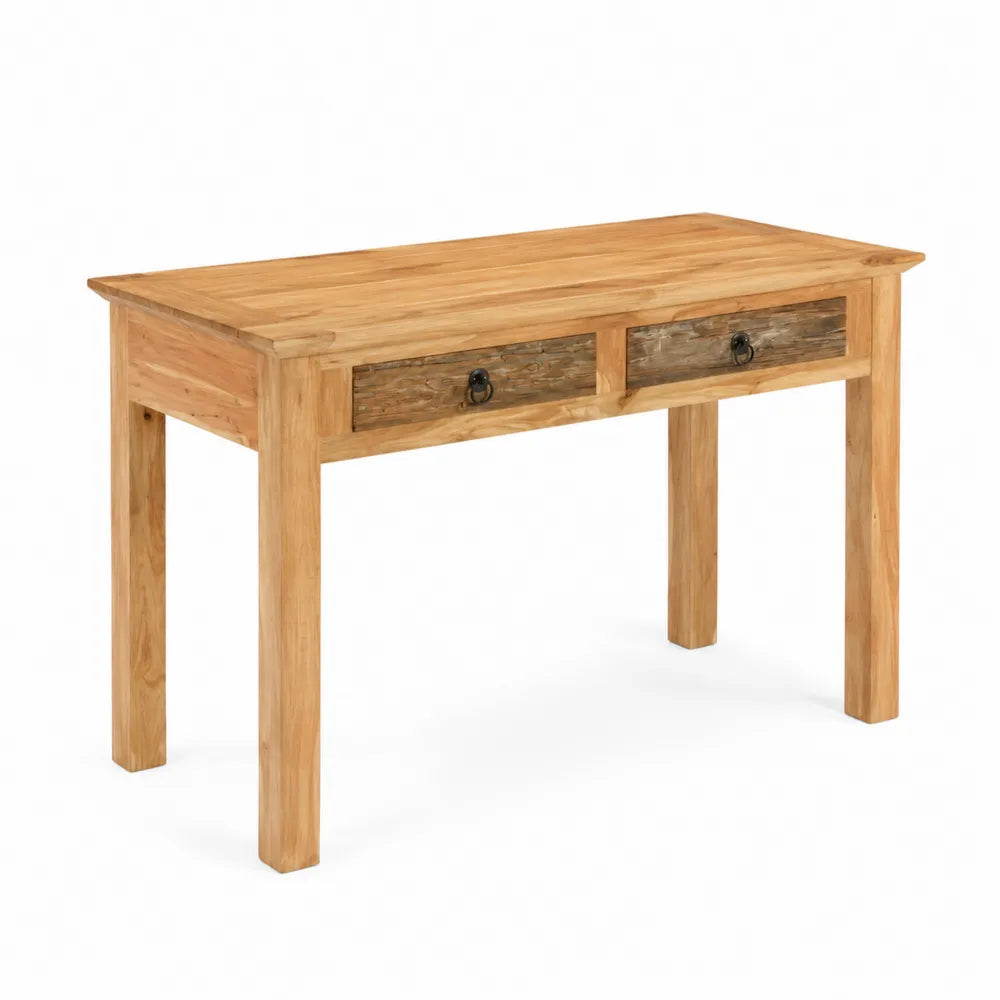 Holz Schreibtisch mit 2 Schubladen Teak 120x60x75 cm