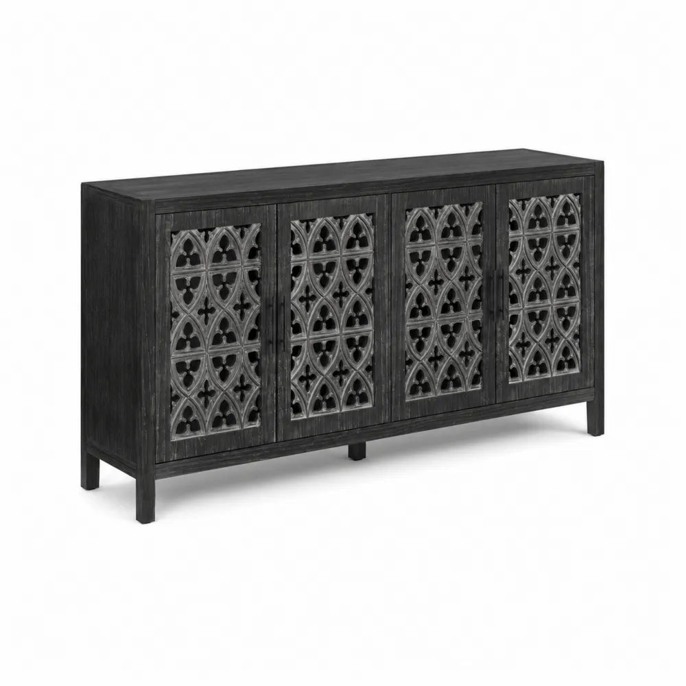 Holzsideboard mit geschnitzten Türen in Schwarz