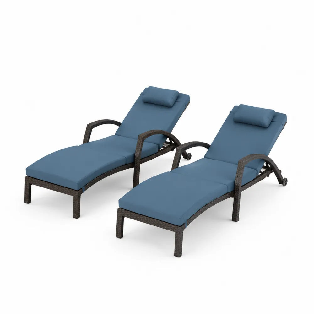 Polyrattan Gartenliegen Set mit Kissen Blau
