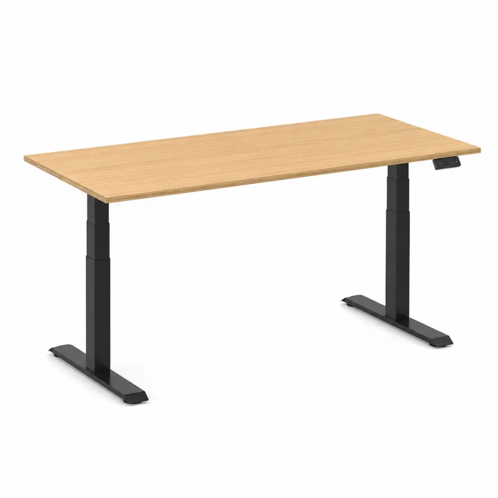 Elektrisch höhenverstellbarer Schreibtisch mit Bambusplatte 140 cm Schwarz
