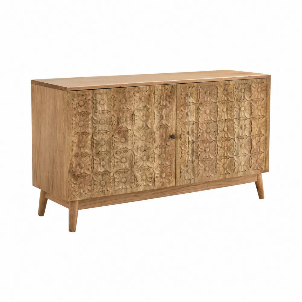 Sideboard aus Mangoholz mit geschnitzten Fronten 120x40x80cm