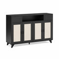 Sideboard MDF Schwarz mit Leinenfront 160 x 40 x 90 cm