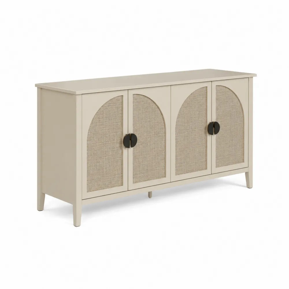 Sideboard mit vier Türen aus MDF und Rattangeflecht Beige 160x40x80 cm