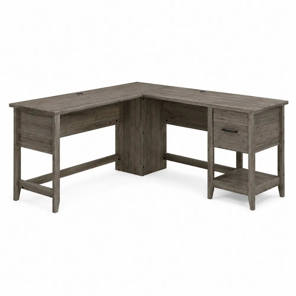 Eckschreibtisch L-Form Holz Grau mit Schublade