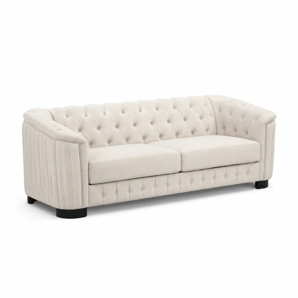 3-Sitzer Sofa Beige Samt Chesterfield Design