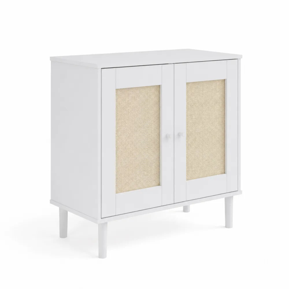 Sideboard aus Holz und Rattan Weiß/Beige 80x30x90cm