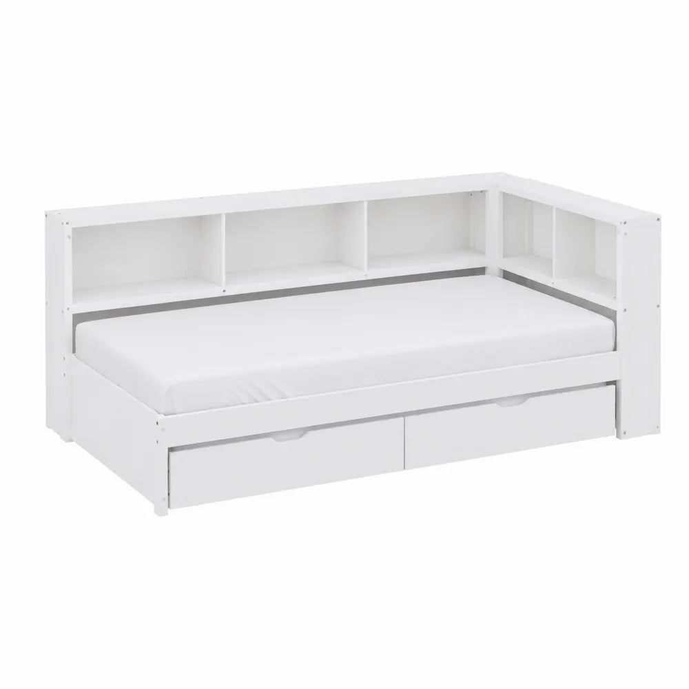 Tagesbett aus Holz mit Regal und Schubladen 90x200 cm Weiß