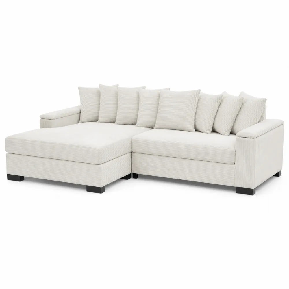Ecksofa mit Ottomane aus Cordstoff in Beige